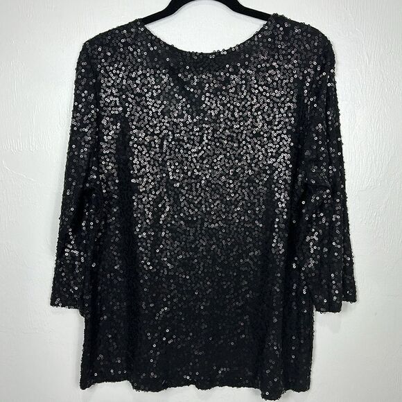 Calvin Klein Black Beaded Sequins 3/4 Sleeves Scoop Neck Top Size 0X - Picture 3 of 8